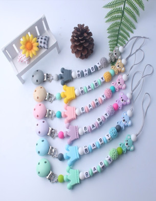 Set of 2 Silicone Baby Pacifier Clips Koala Holder for Baby Teething Soother Chew Toy Sky Blue , Grey